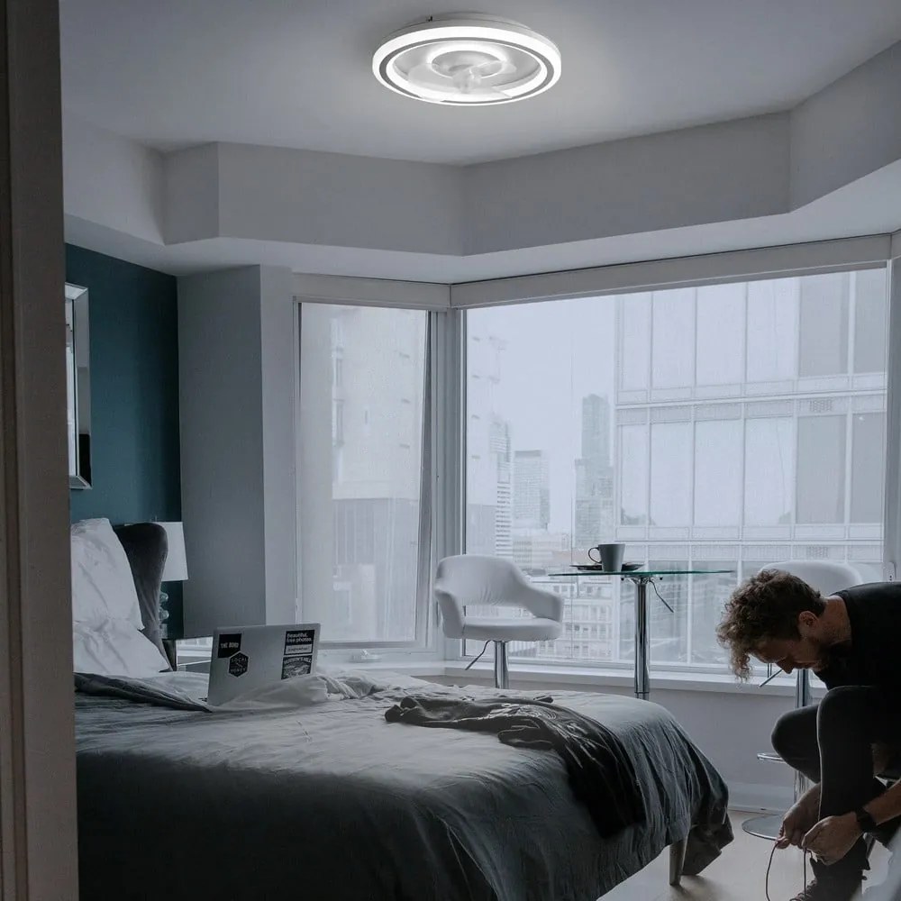 Fehér LED mennyezeti lámpa távirányítóval, ventilátorral Alan – SULION