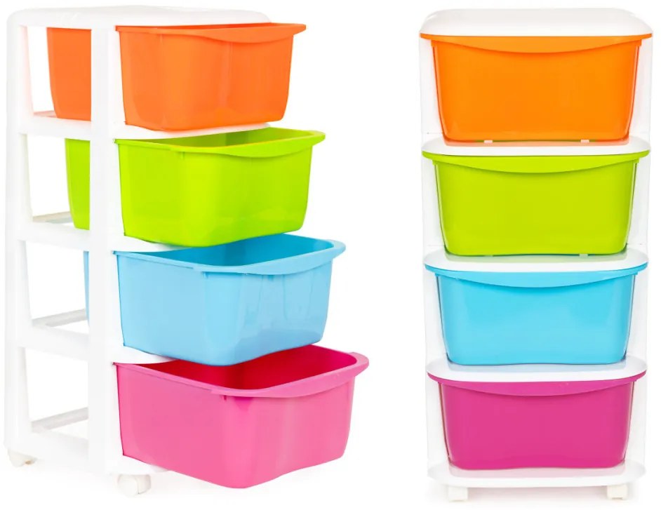 Guruló fiókos játéktároló szekrény 4 részes, pasztel 36x35.5x74 cm