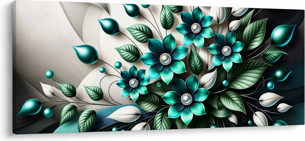 Kép - 3D türkiz virágok (120x50 cm)