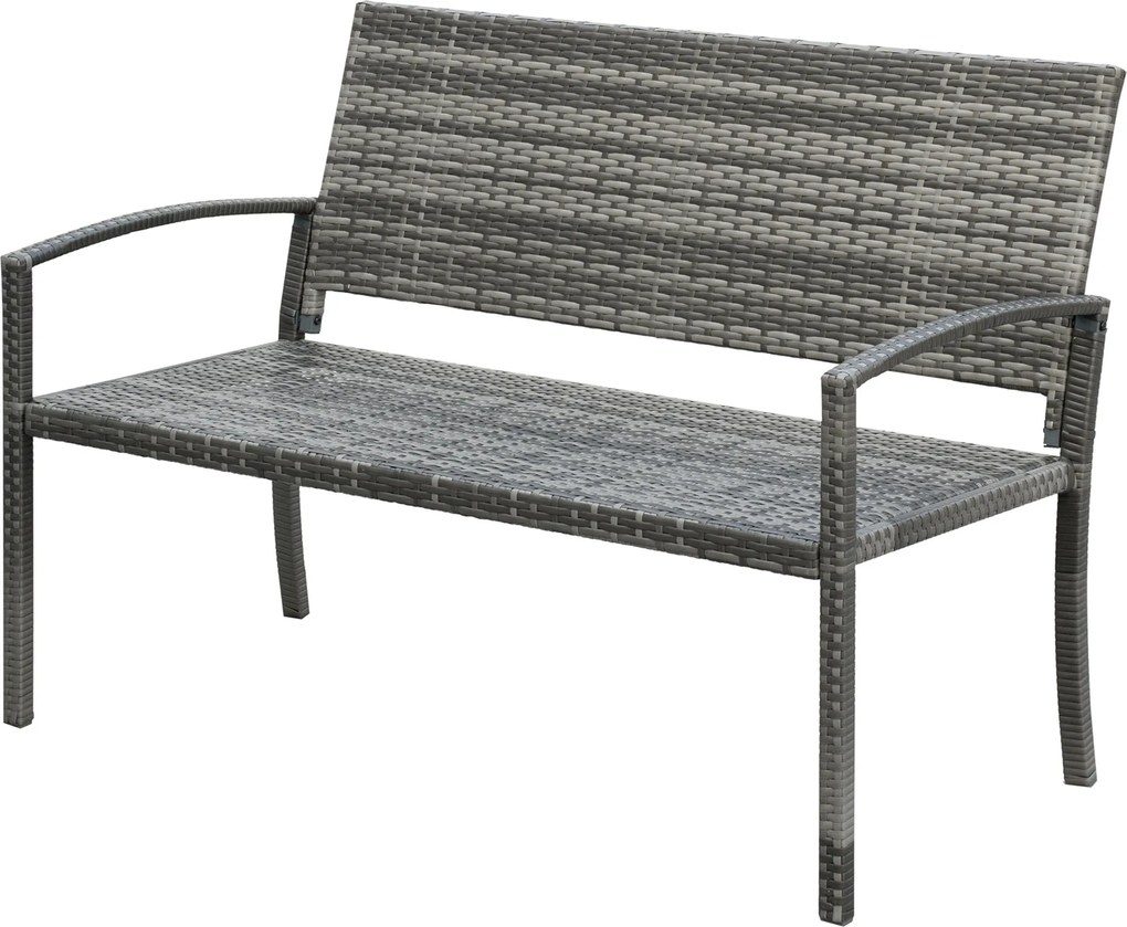 Outsunny Polyrattan Kerti Pad 2 Személyes UV-álló Pad Ergonomikus Karfával és Háttámlával, Kerti Bútor Park Pad 240 kg Teherbírással, Balkoni Pad Kert
