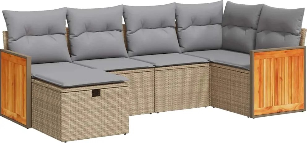 vidaXL 6 részes bézs polyrattan kerti ülőgarnitúra párnával