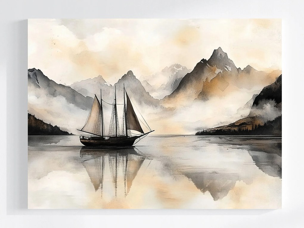 Vászonkép Canvas Ázsia Tájkép Hegyek Tenger Hajó Kína Japandi 100x75