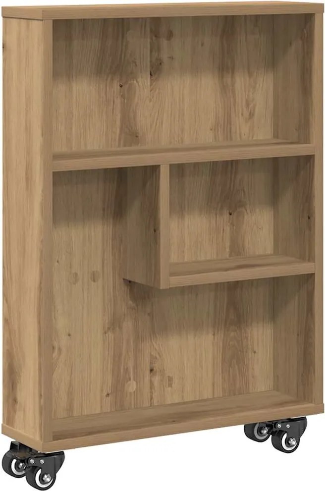 vidaXL kézműves tölgy színű szerelt fa keskeny tárolókocsi 48x13x68 cm