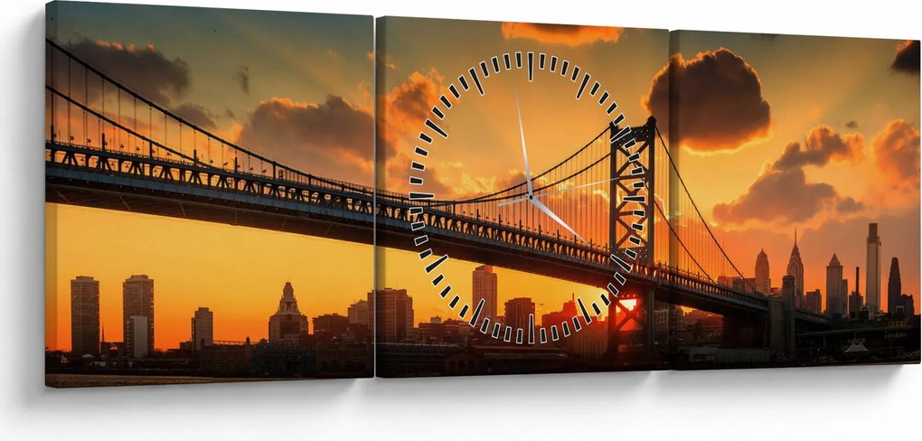 Kép - Naplemente a Ben Franklin híd felett, Philadelphia (órával) (90x30 cm)