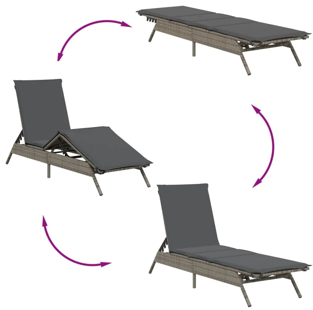 2 db szürke polyrattan napozóágy asztallal
