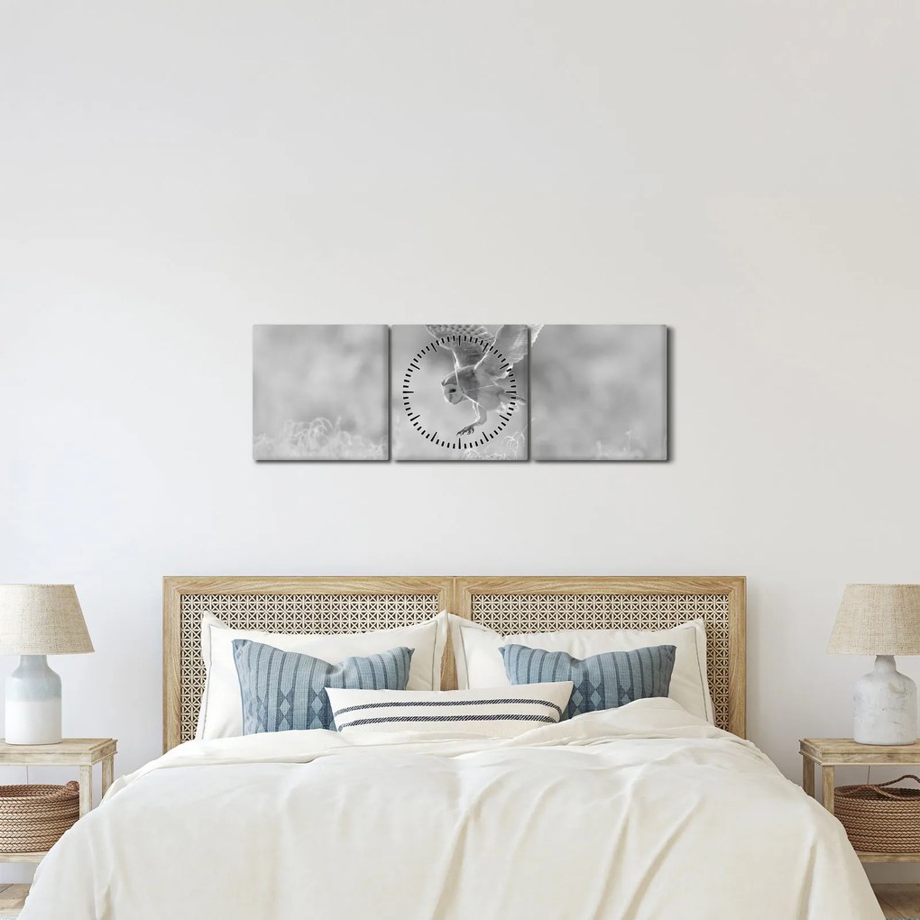 Kép - Bagoly, fekete-fehér (órával) (90x30 cm)