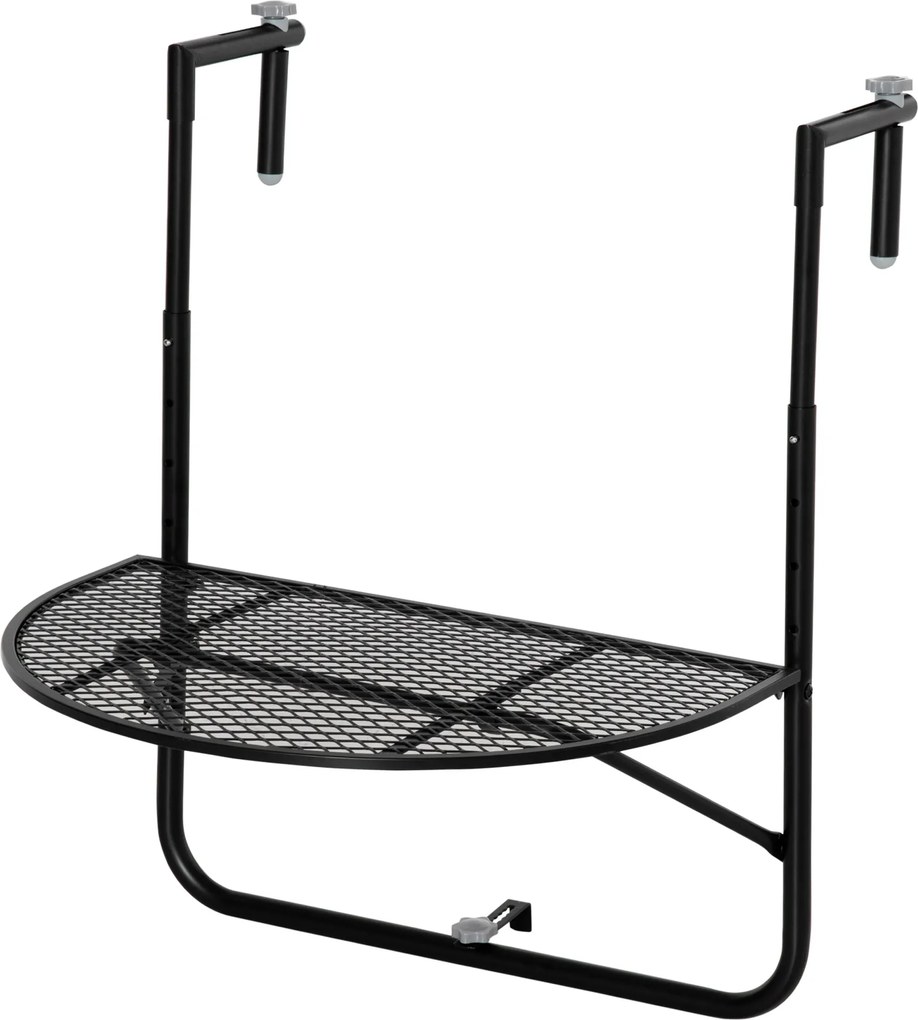 Outsunny Összecsukható Fém Teraszasztal Állítható Magassággal Rácsokhoz 3-11cm, Félkör alakú, 60x60x57-72cm, Fekete | Aosom
