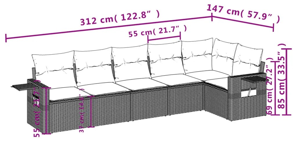 6 részes barna polyrattan kerti ülőgarnitúra párnával