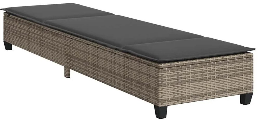Szürke polyrattan napozóágy párnákkal 55x200x25,5 cm