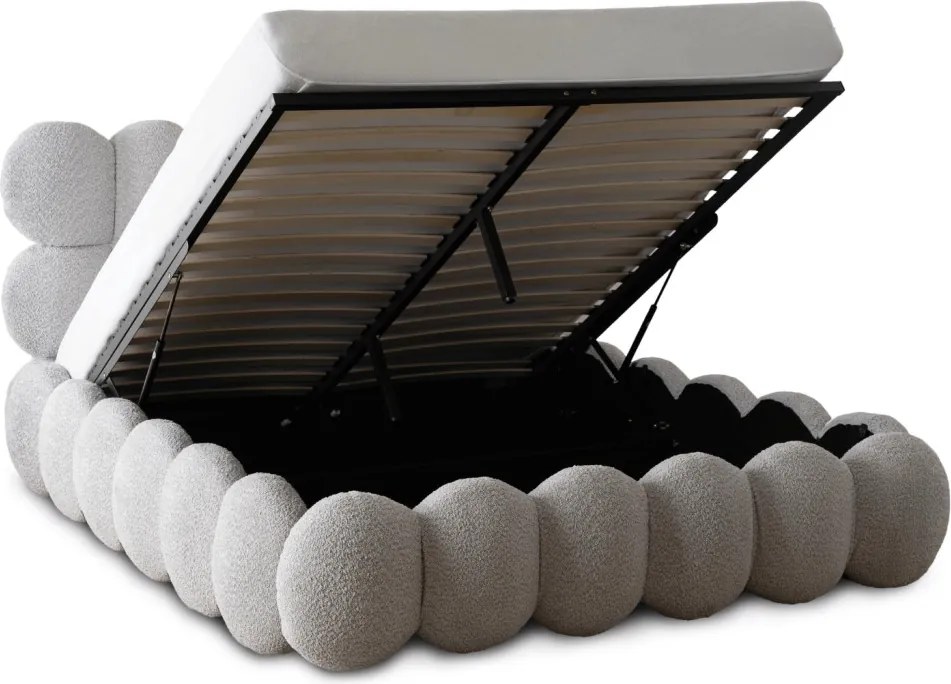 Szürke Bouclé Franciaágy Ágyneműtartóval. 160x200 ANKARA