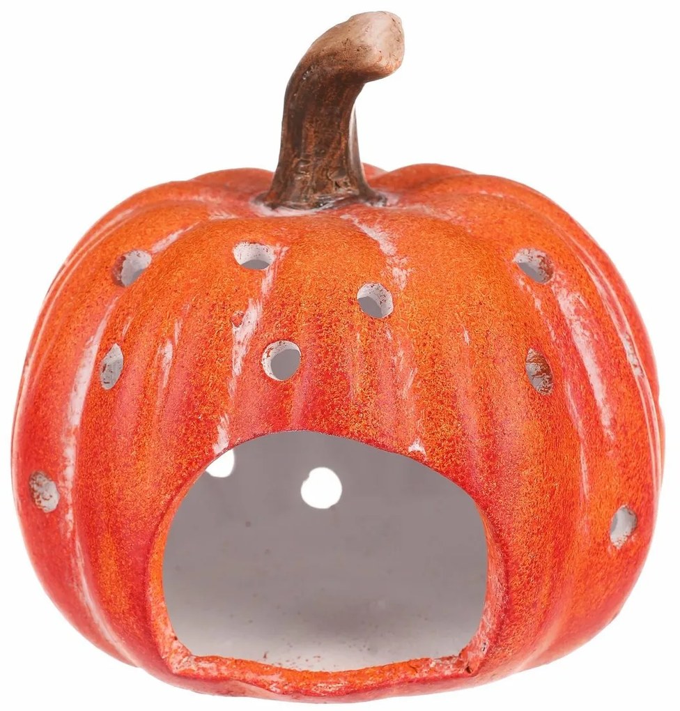 Tök gyertyatartó, lyukas, narancssárga, kerámia, átmérő: 14 cm