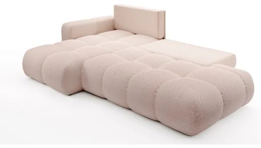 ALMADA L-alakú balos, kárpitozott, kihúzható sarokülőgarnitúra tárolóhellyel, rózsaszín