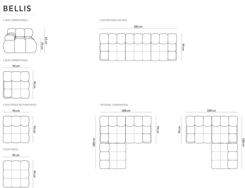 Világosbarna bársony moduláris kanapé 282 cm Bellis – Micadoni