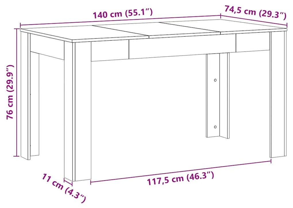 kézműves tölgy színű szerelt fa étkezőasztal 140 x 74,5 x 76 cm