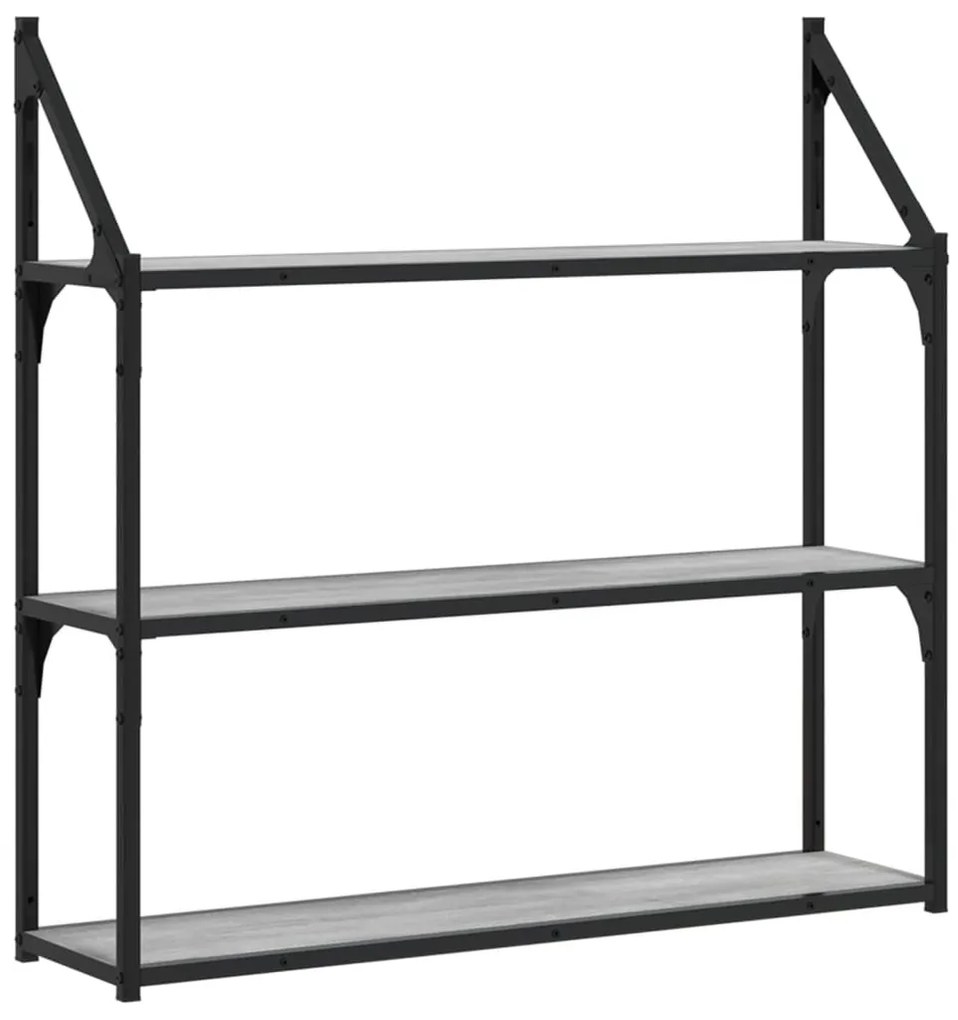 3 szintes szürke sonoma színű szerelt fa fali polc 80x21x78,5cm