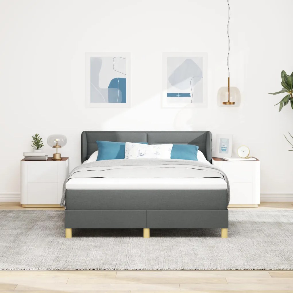 Boxspring Ágy Matrac Szürke 160x200 cm Kárpittal