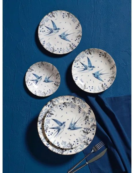 24 darabos porcelán étkészlet, fehér/kék