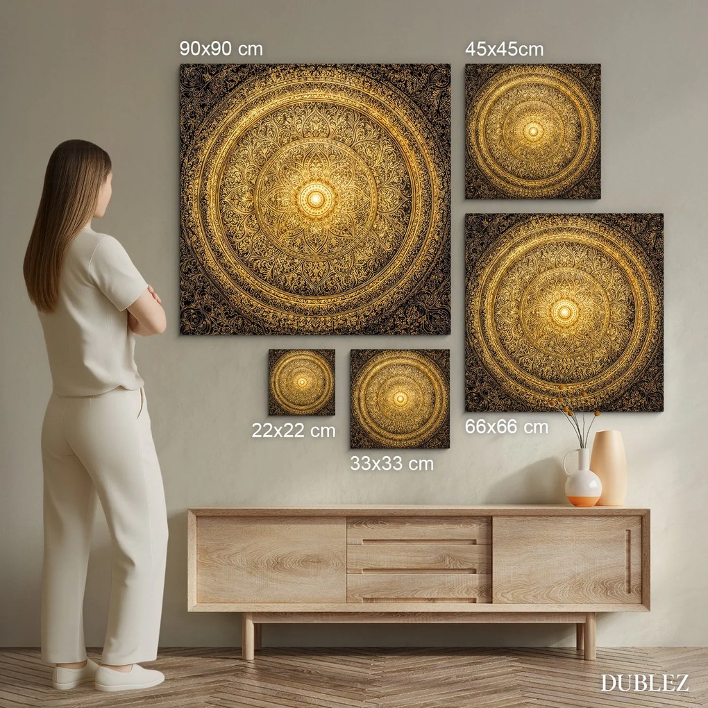 DUBLEZ | Fából készült arany mandala - Dharma | Prémium UV nyomtatás