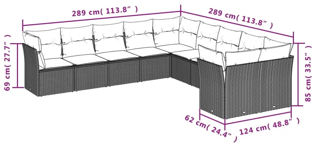 10 részes bézs polyrattan kerti ülőgarnitúra párnával