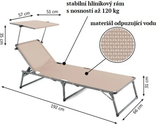 DIVERO Összecsukható kerti nyugágy tetővel XXL bézs
