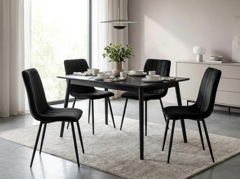 Fekete bársony szék LAVA ONYX fekete lábakkal