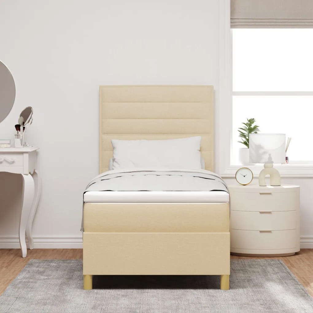 Box Spring Ágy Matraccal Krém Egyszemélyes Szövet