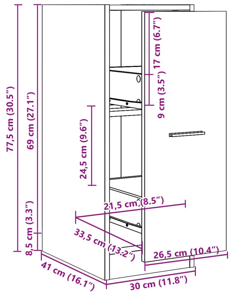 betonszürke szerelt fa patikaszekrény 30 x 41 x 77,5 cm