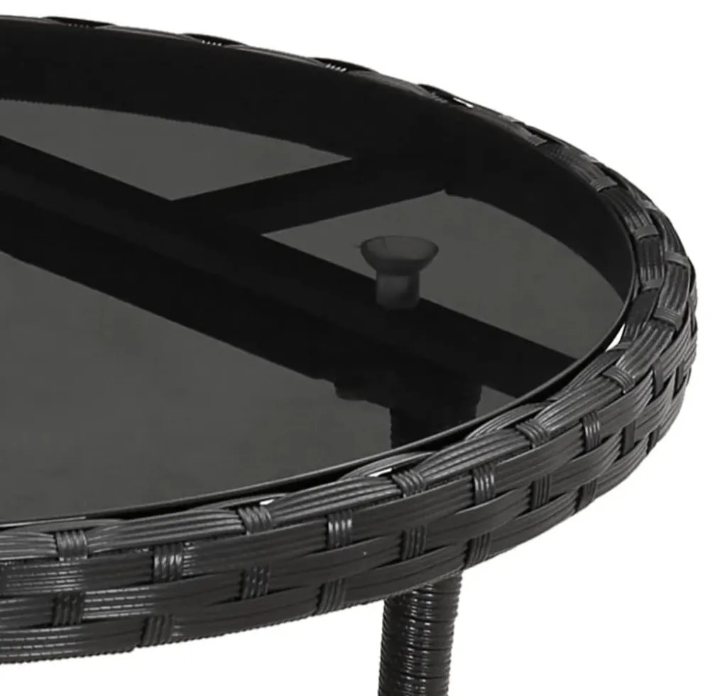 3 részes fekete polyrattan kerti bisztrógarnitúra párnákkal