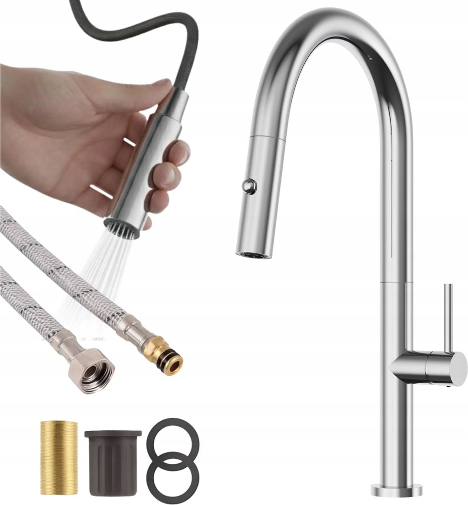 Konyhai mosogató csaptelep álló kihúzható kifolyócső króm csaptelep Livia