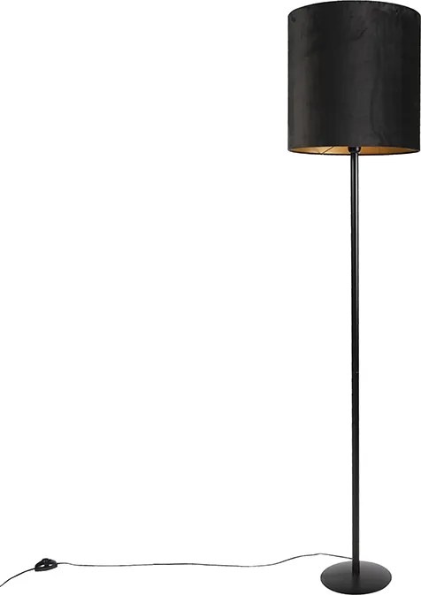 Fekete állólámpa fekete bársony búrával, arannyal 40 cm - Simplo