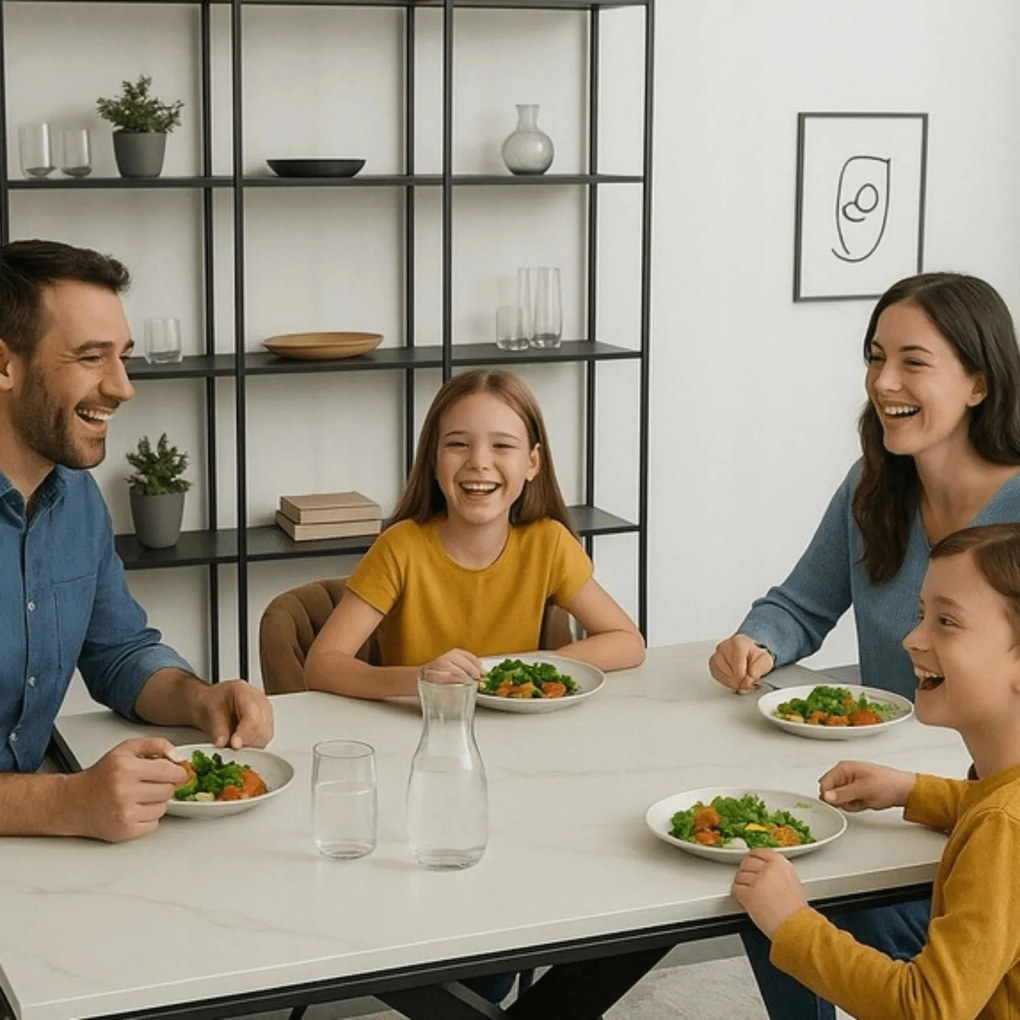 Stół VICTOR Ceramiczny Rozkładany 160-240 cm Biały márvány/Czarny