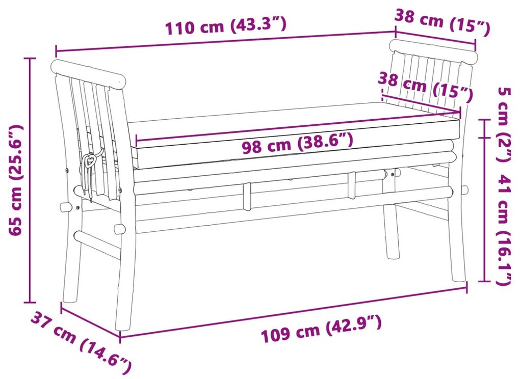 Kerti pad párnával, 110 cm Bambusz