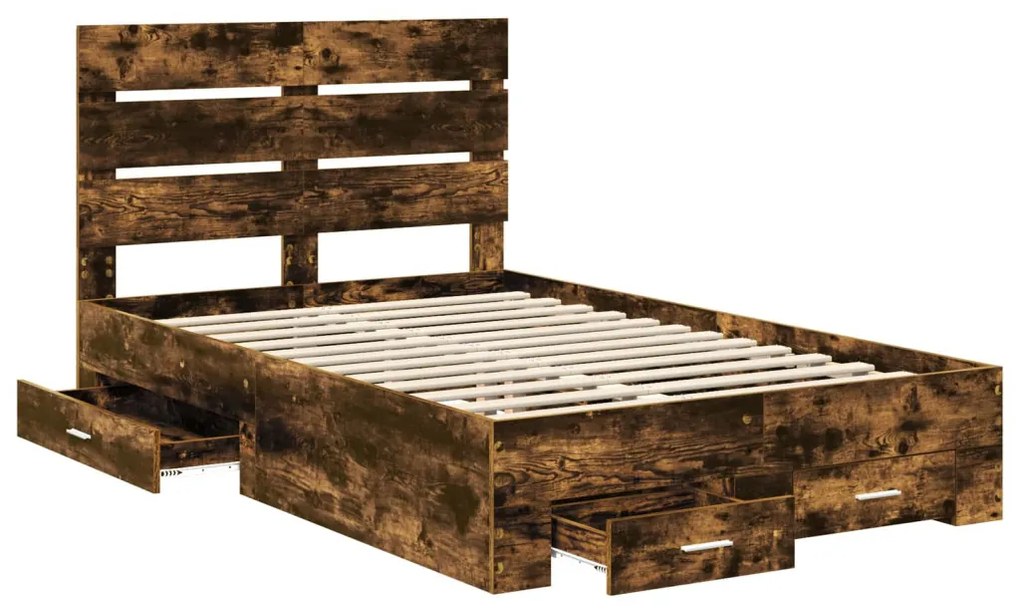 vidaXL Ágykeret fiókkal fejtámlával Füstölt tölgy 135 x 190 cm Faanyag