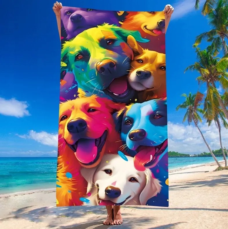 Strandtörölköző WOOF 100x180 cm színes, 100% mikroszálas