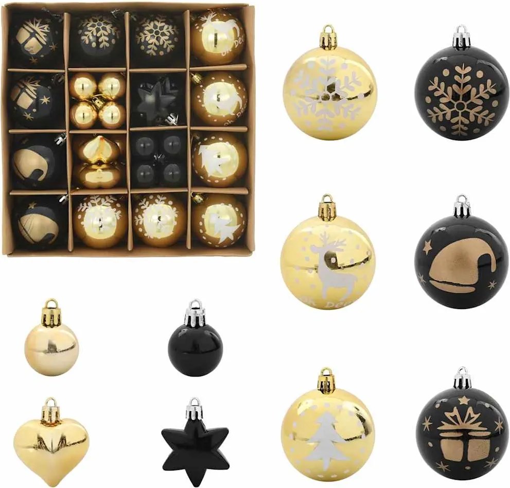 vidaXL Karácsonyi Díszgömb Készlet 40 pcs Fekete és Arany Műanyag