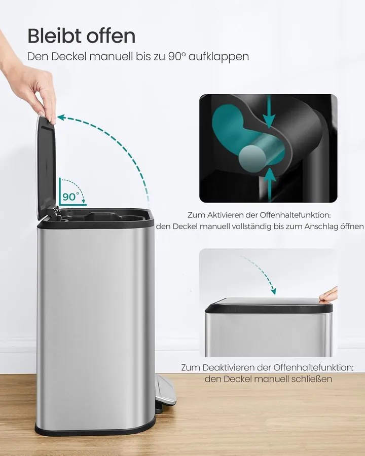 Konyhai szemetes, 20 literes pedálos kuka belső vödörrel, fedéllel, acél