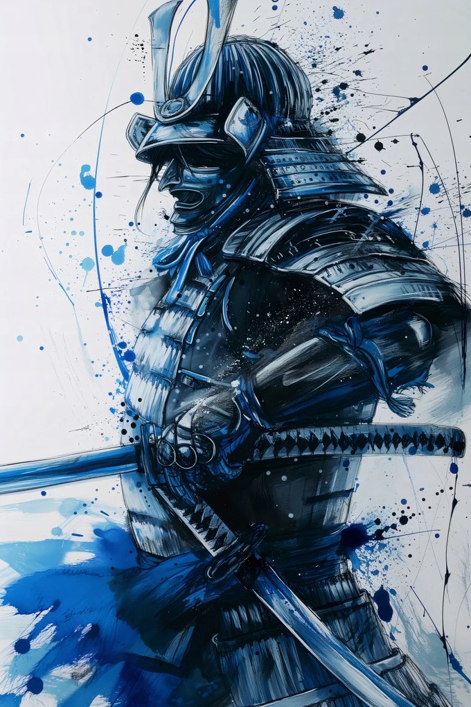 Poszter 61x91,5cm Szamuráj kékben