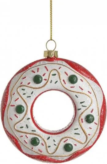 Karácsonyfa medál Donut piros-fehér zöld golyók 10 cm