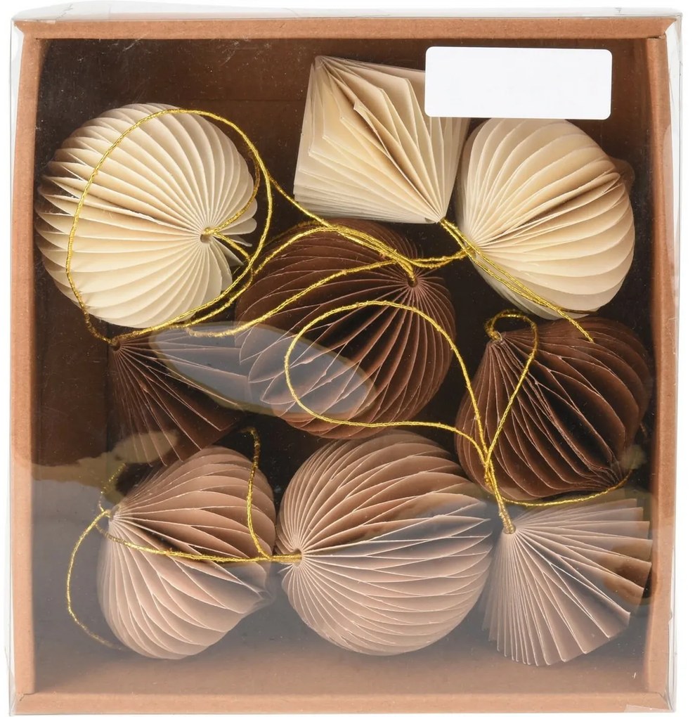 Ornaments papír díszek készlet bézs, 6 cm, 9 db