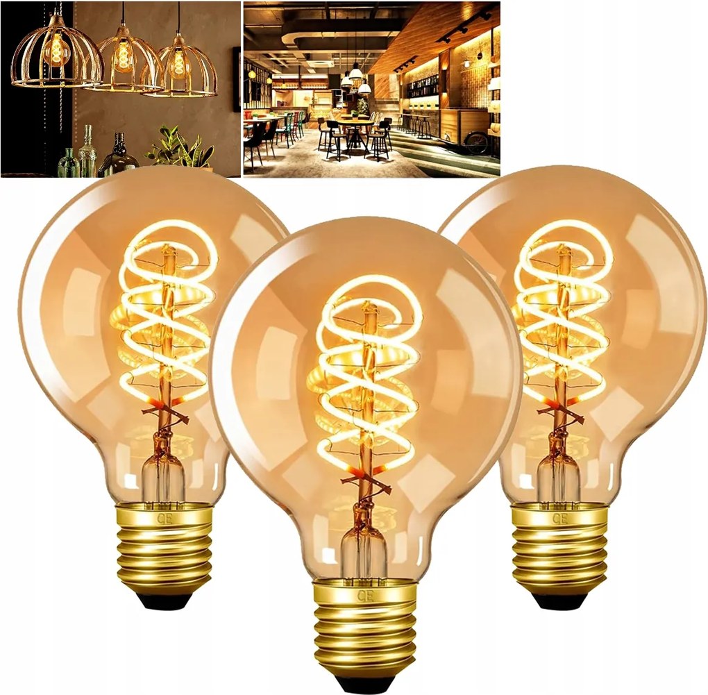 Led izzó E27 Filament 4W Edison Dekoratív G80 dekoratív nagy menetes 3db