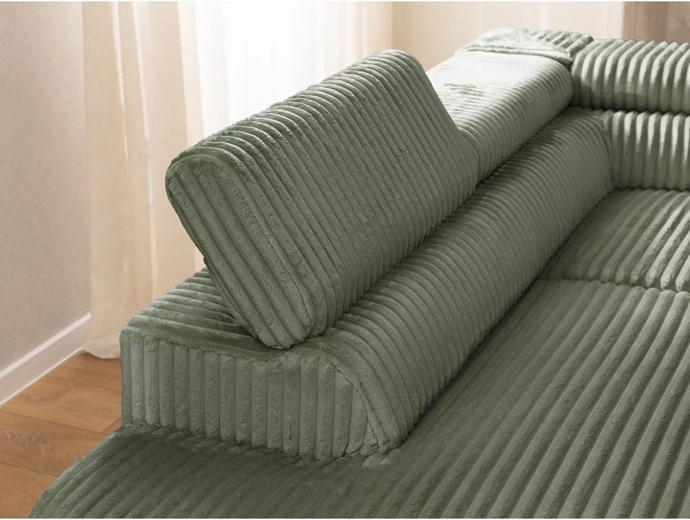 Zöld kordbársony sarokkanapé (bal oldali-L alakú) Marbeya – Ropez