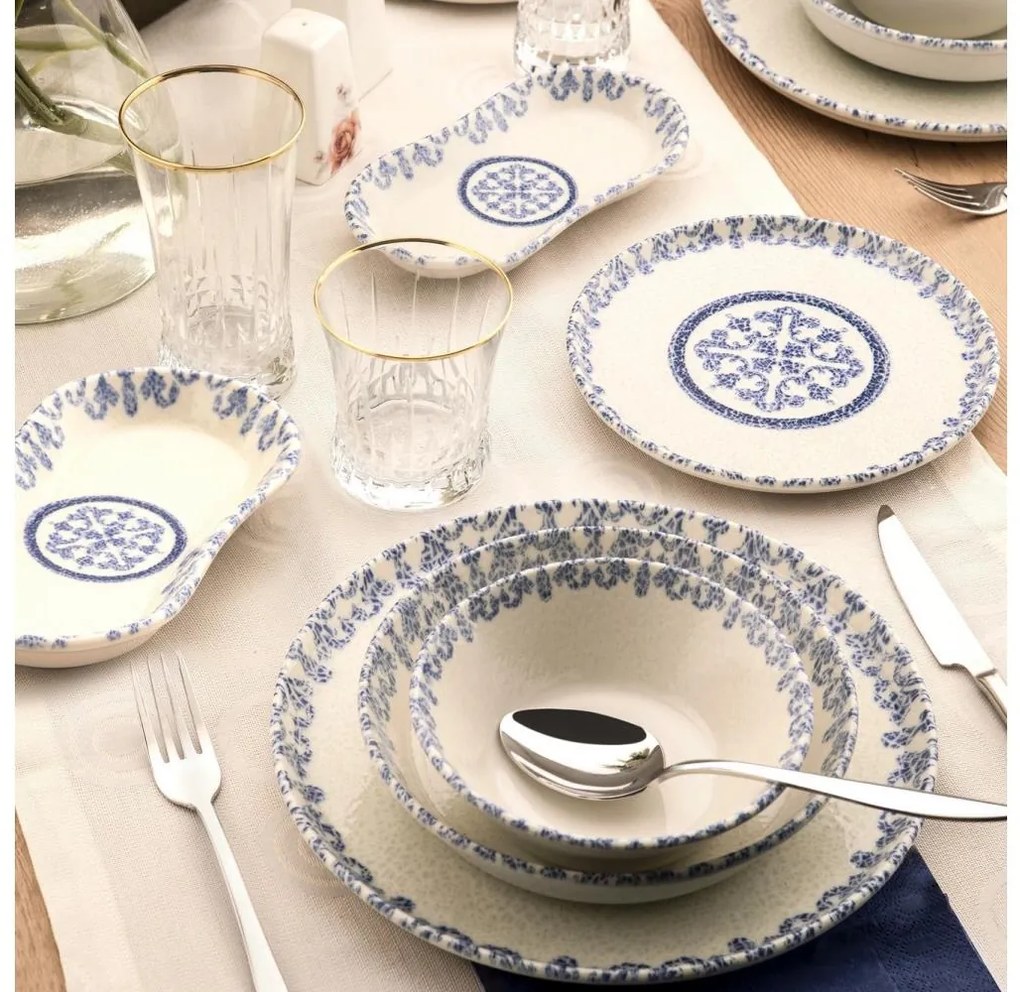 27 darabos étkészlet fehér/kék/porcelán