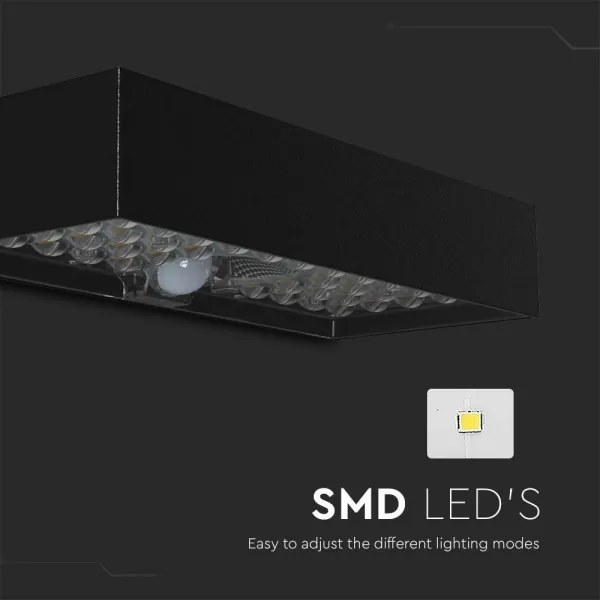 LED Napelemes érzékelős fali lámpa LED/6W/3,7V IP65 4000K 3000 mAh fekete