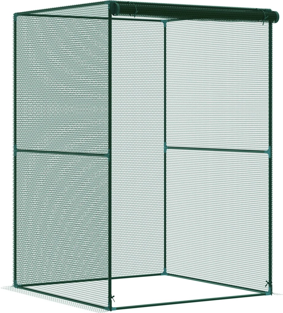 Outsunny Növény- és Rovarkert Kertészeti Kifutó Roll-Up Ajtóval és Acélvázzal Kerthez, Teraszhoz, Műhelyhez 120x120x180 cm Sötét Zöld | Aosom