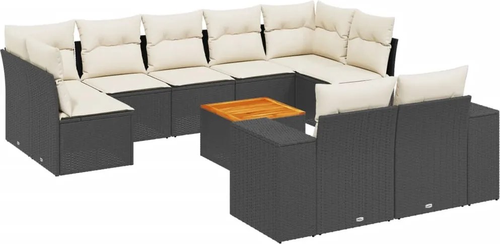 vidaXL 10 részes fekete polyrattan kerti ülőgarnitúra párnákkal