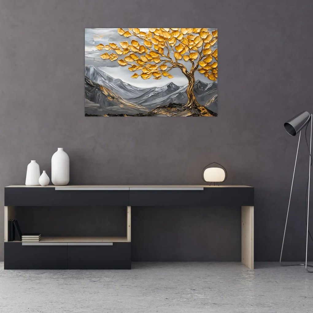 Kép – Fa arany levelekkel (90x60 cm)