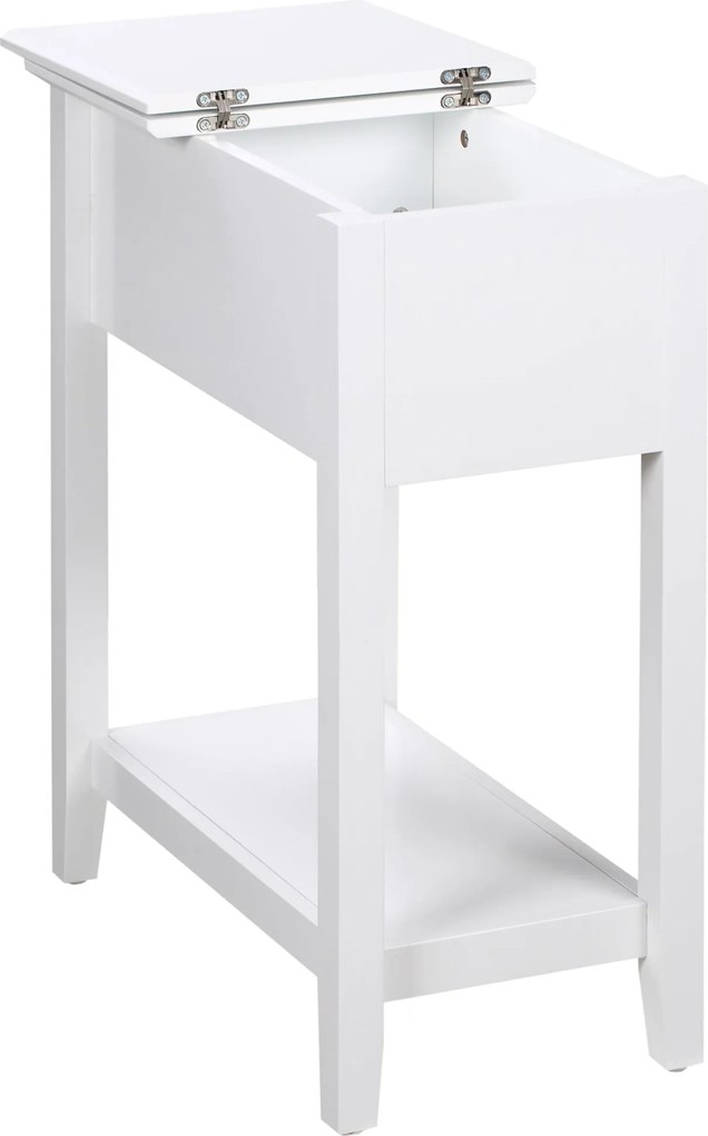 HOMCOM Éjjeli Szófaasztal Fölnyitható Fedéllel, Tároló Polccal és Rejtett Kábelnyílással, 60.5x32.5x70 cm, Fehér | Aosom