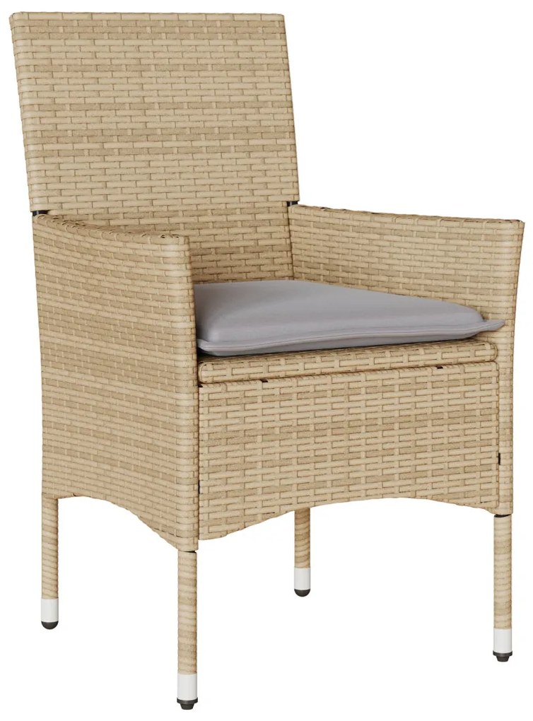 5 db-os Kerti Étkező Szett Párnázott Bézs Poli Rattan, Kerti Asztal Fekete 160x80x73 cm Edzett Üveg