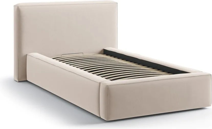 Bézs kárpitozott ágyneműtartós egyszemélyes ágy ágyráccsal 90x200 cm Jodie – Micadoni