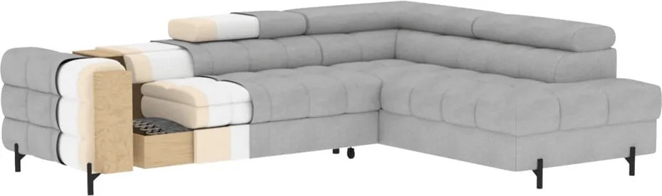 Krémszínű buklé kinyitható-tárolóhelyes sarokkanapé (jobb oldali-L alakú) Ferucce – ELTAP